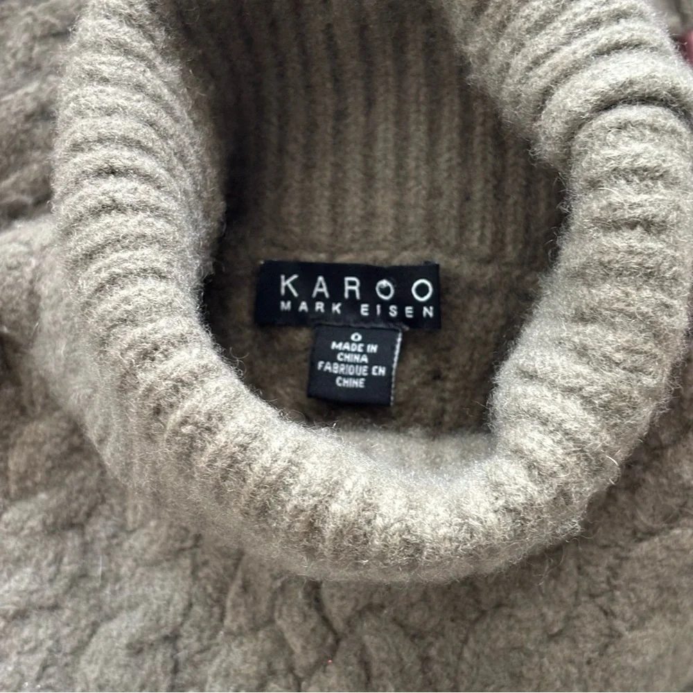 Mark Eisen Karoo Cashmere and Wool Olive/Brown Turtleneck Sweater Poncho Shrug